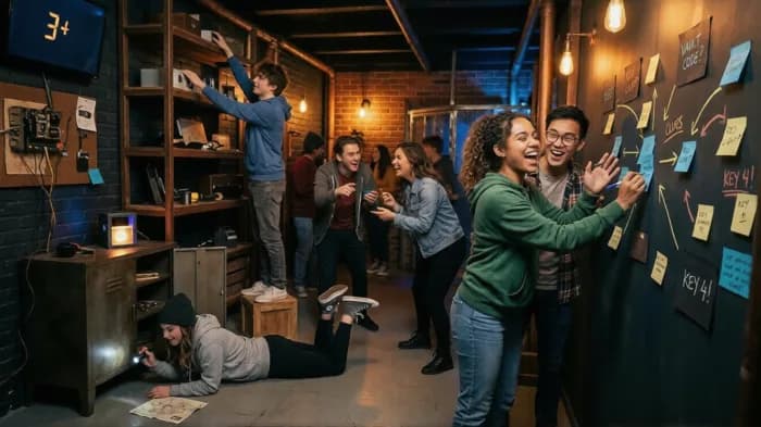 University students competing in teams during an escape room event